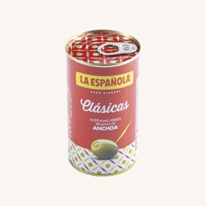 La Española Green olives stuffed with anchovies, Clásicas, manzanilla variety, can 350 gr (150 gr net drained)